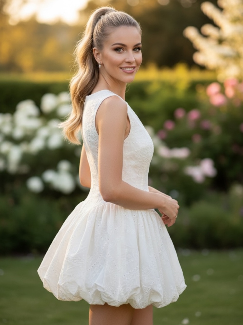 Promesa Pure Love Eyelet Lace Boatneck Bubble Mini Dress - Sz Medium - NWT